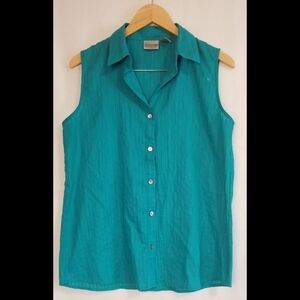 Chico's Teal Sleeveless Button-Down Shirt